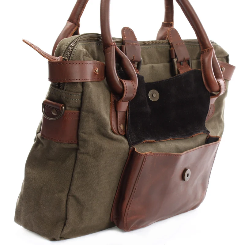 Schultertasche Henkeltasche Damentasche Handtasche Leder Canvas grün LE0050
