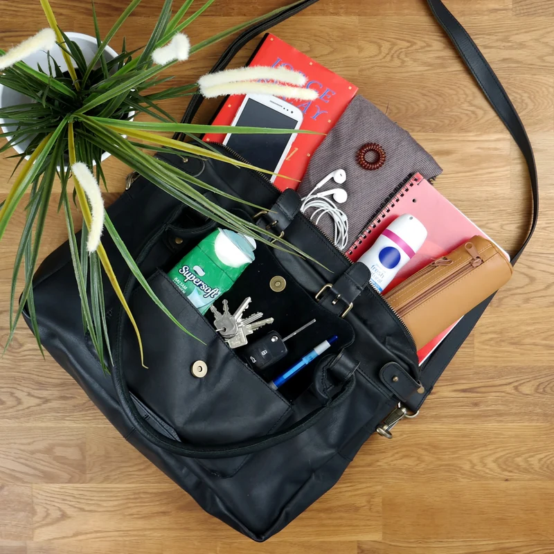 Schultertasche Henkeltasche Damentasche Handtasche Leder schwarz LE0050