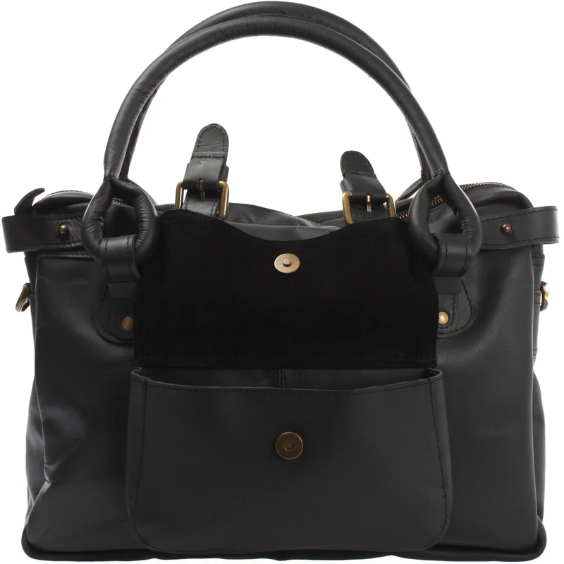 Schultertasche Henkeltasche Damentasche Handtasche Leder schwarz LE0050