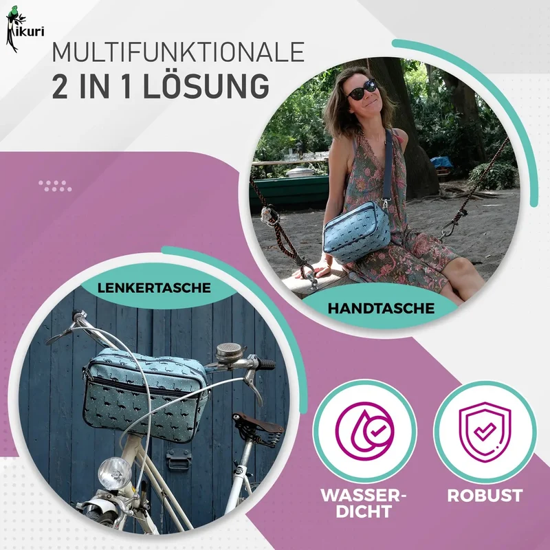 IKURI Lenkertasche Avestruz – wasserdicht, Lenker & Schulter, handgefertigt