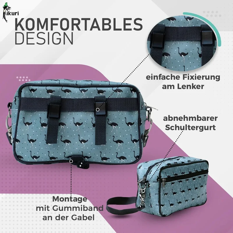 IKURI Lenkertasche Avestruz – wasserdicht, Lenker & Schulter, handgefertigt