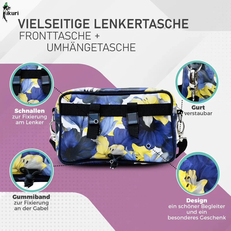 IKURI Lenkertasche Azucena – wasserdicht, Lenker & Schulter, handgefertigt