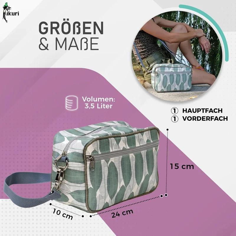 IKURI Lenkertasche Banana Leafs – wasserdicht, Lenker & Schulter, handgefertigt
