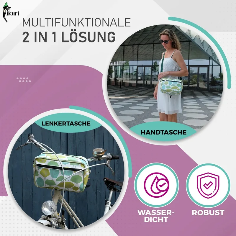 IKURI Lenkertasche Bosque – wasserdicht, Lenker & Schulter, handgefertigt