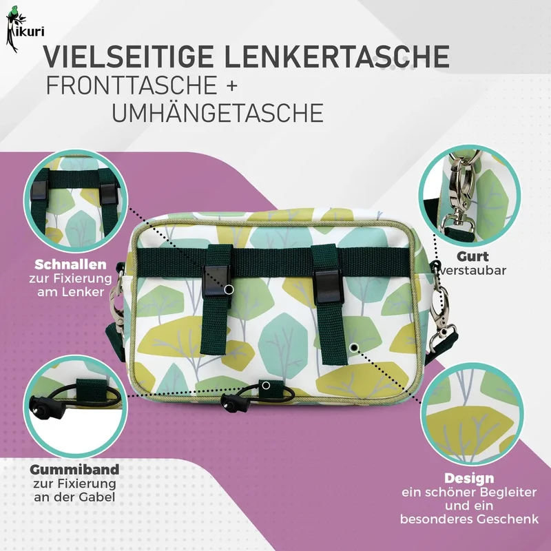 IKURI Lenkertasche Bosque – wasserdicht, Lenker & Schulter, handgefertigt