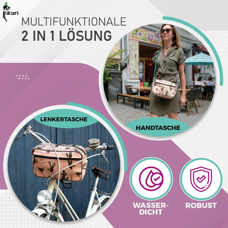 IKURI Lenkertasche Cactus – wasserdicht, Lenker & Schulter, handgefertigt