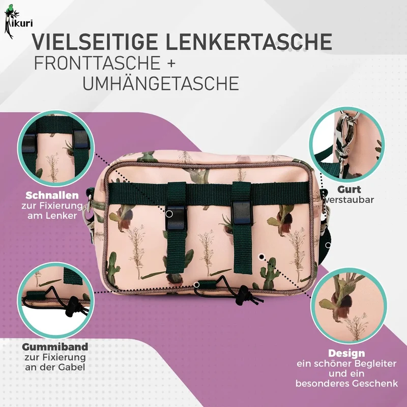 IKURI Lenkertasche Cactus – wasserdicht, Lenker & Schulter, handgefertigt