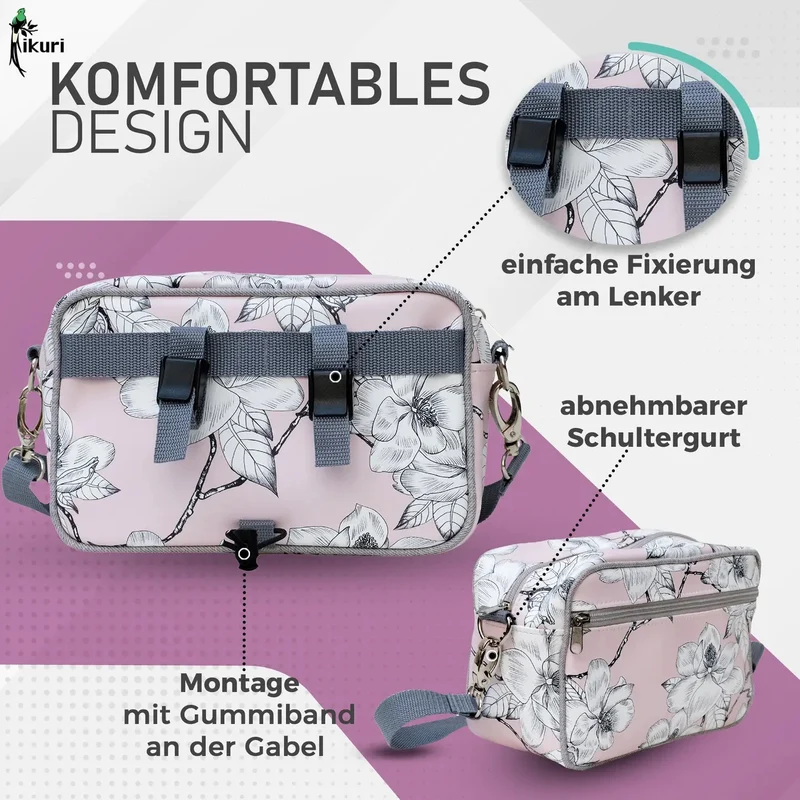 IKURI Lenkertasche Magnolia – wasserdicht, Lenker & Schulter, handgefertigt