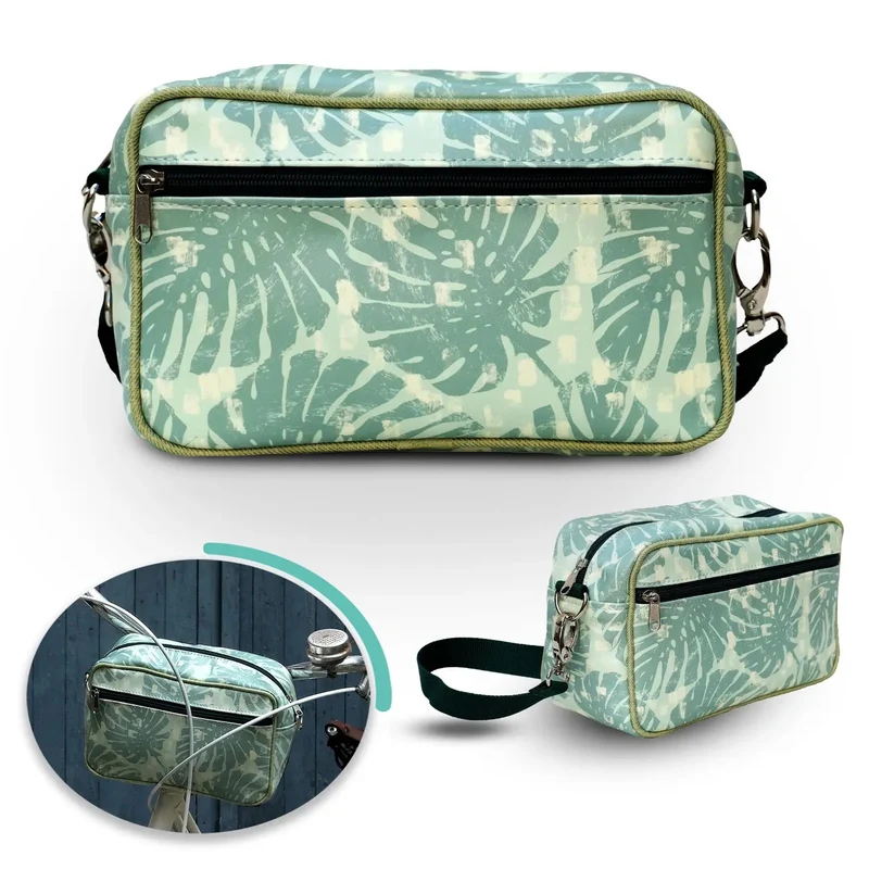 IKURI Lenkertasche Monstera – wasserdicht, Lenker & Schulter, handgefertigt