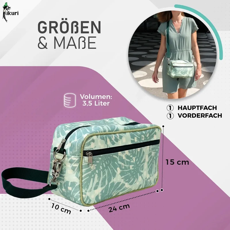 IKURI Lenkertasche Monstera – wasserdicht, Lenker & Schulter, handgefertigt