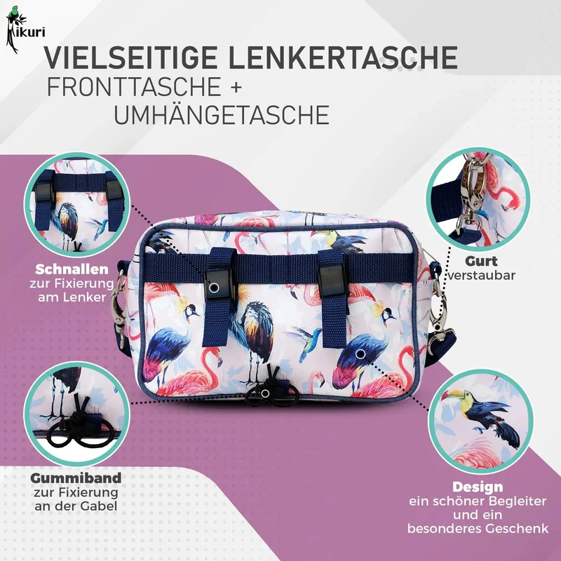 IKURI Lenkertasche Pajaros – wasserdicht, Lenker & Schulter, handgefertigt