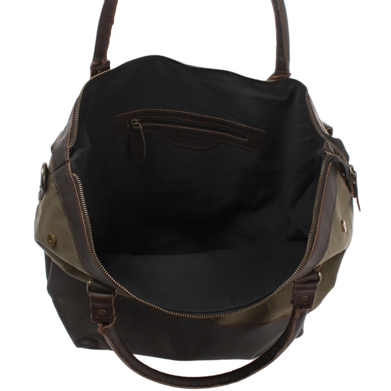 XXL Shopper Schultertasche Beuteltasche Leder Canvas grün LE2005