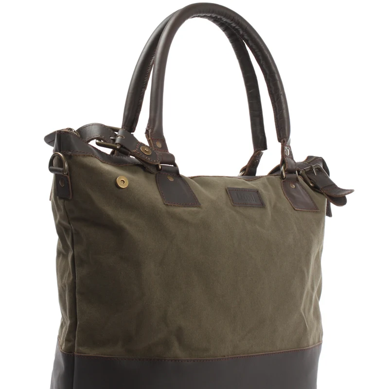 XXL Shopper Schultertasche Beuteltasche Leder Canvas grün LE2005