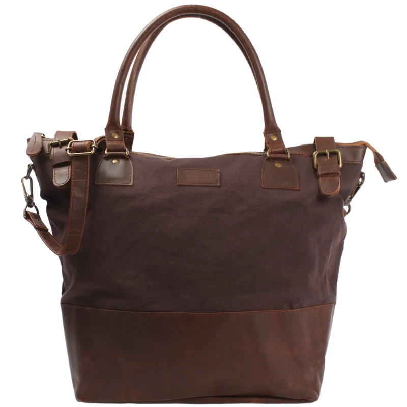 XXL Shopper Schultertasche Beuteltasche Leder Canvas mokka LE2005