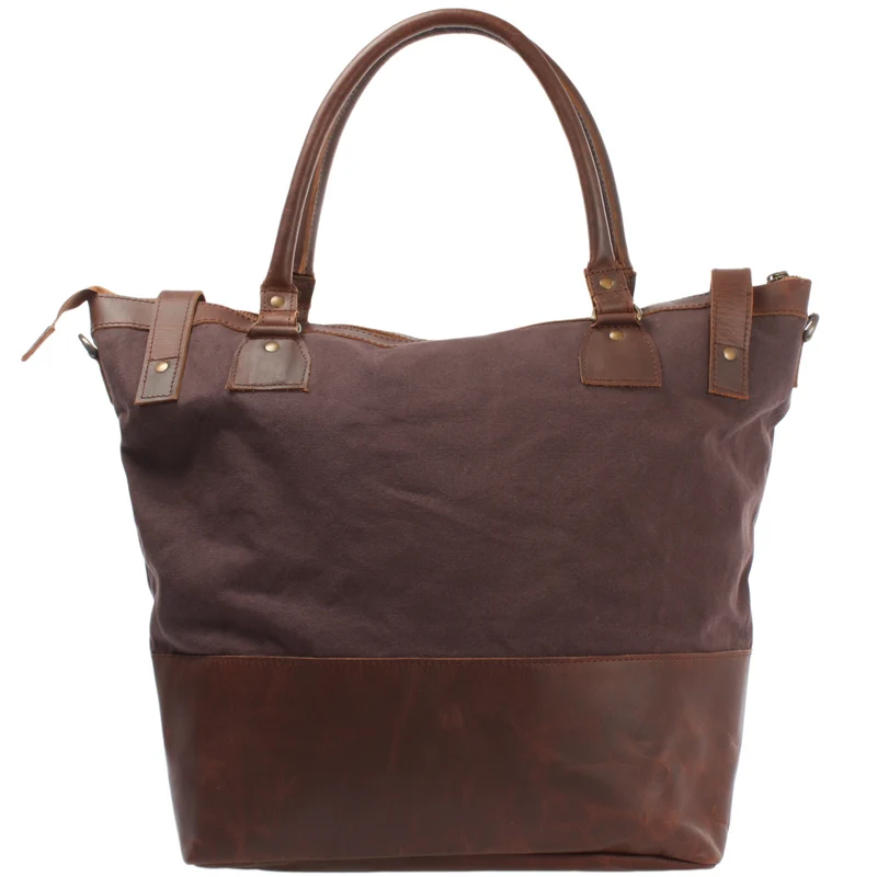 XXL Shopper Schultertasche Beuteltasche Leder Canvas mokka LE2005