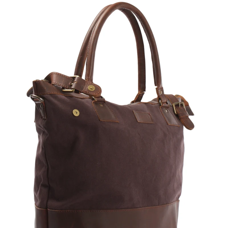 XXL Shopper Schultertasche Beuteltasche Leder Canvas mokka LE2005