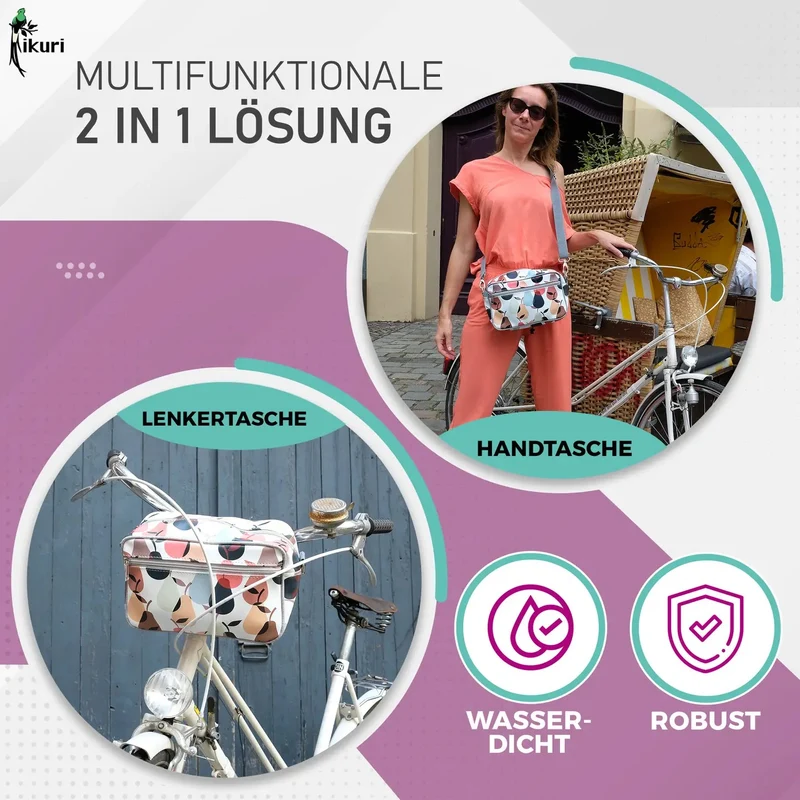 IKURI Lenkertasche Peras – wasserdicht, Lenker & Schulter, handgefertigt