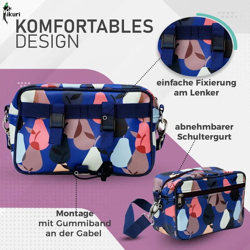IKURI Lenkertasche Peras Blau – wasserdicht, Lenker & Schulter, handgefertigt