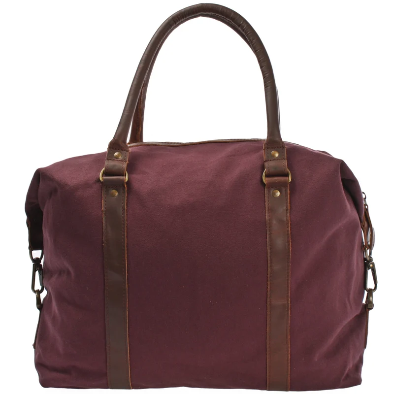 kleiner Weekender Shopper Damen Herren Leder Canvas bordeaux LE2006