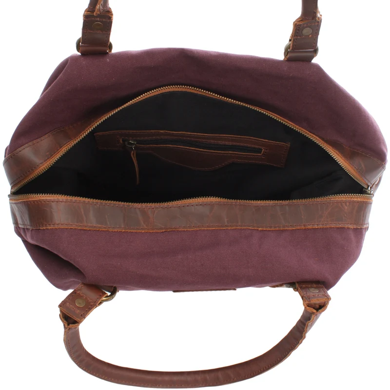 kleiner Weekender Shopper Damen Herren Leder Canvas bordeaux LE2006