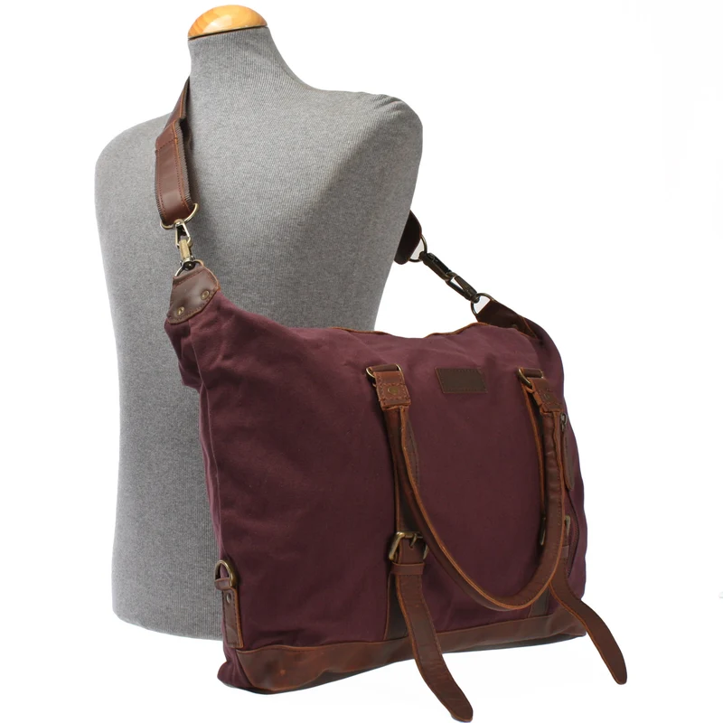 kleiner Weekender Shopper Damen Herren Leder Canvas bordeaux LE2006