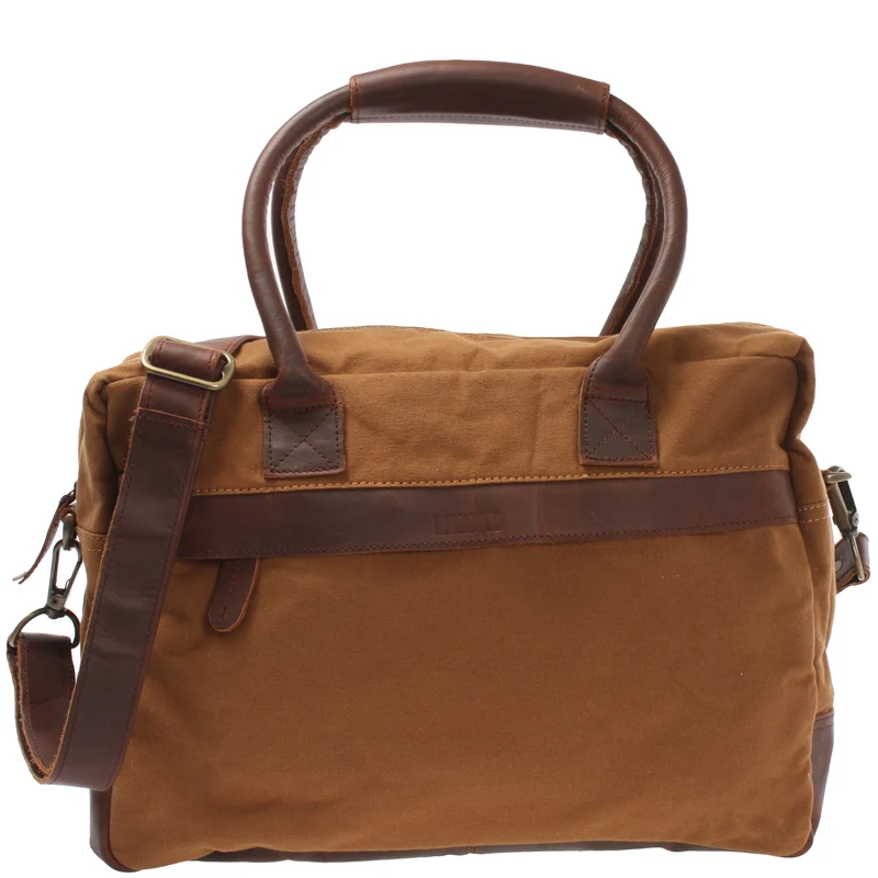 Handgepäck Arbeitstasche Damen Herren Leder Canvas cognac LE2007