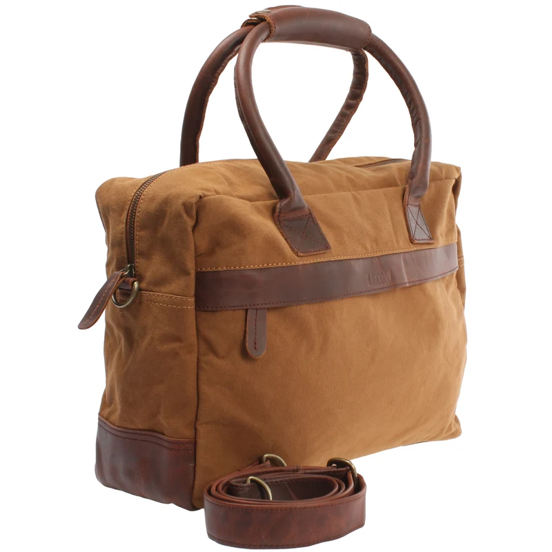 Handgepäck Arbeitstasche Damen Herren Leder Canvas cognac LE2007