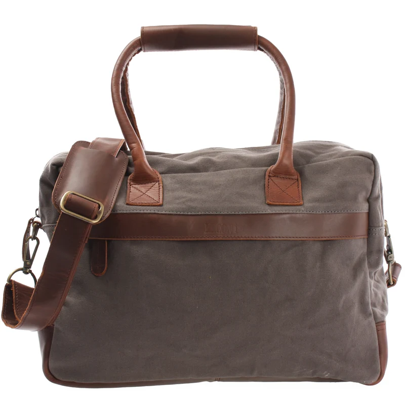 Handgepäck Arbeitstasche Damen Herren Leder Canvas grau LE2007