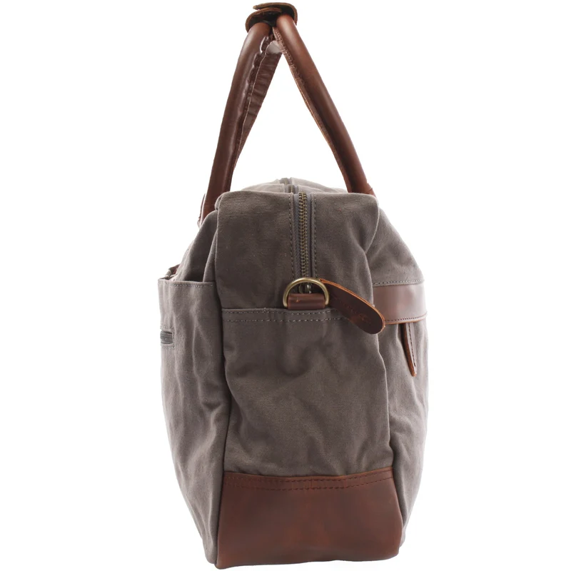 Handgepäck Arbeitstasche Damen Herren Leder Canvas grau LE2007