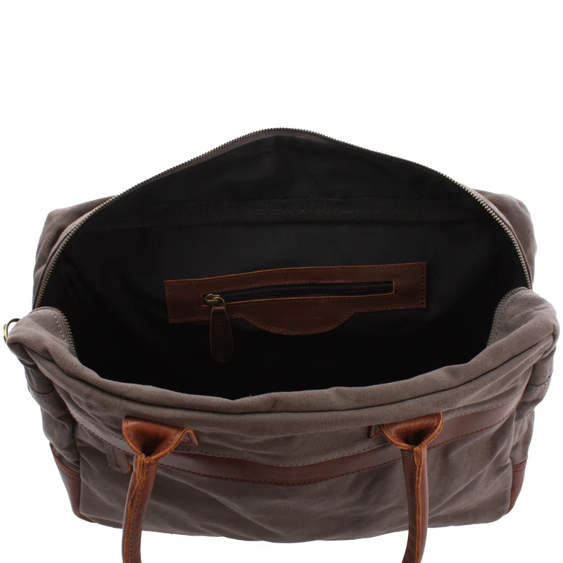 Handgepäck Arbeitstasche Damen Herren Leder Canvas grau LE2007
