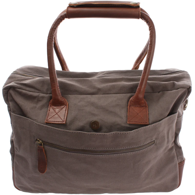 Handgepäck Arbeitstasche Damen Herren Leder Canvas grau LE2007