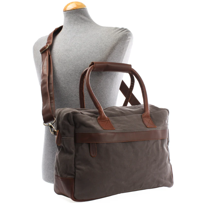 Handgepäck Arbeitstasche Damen Herren Leder Canvas grau LE2007