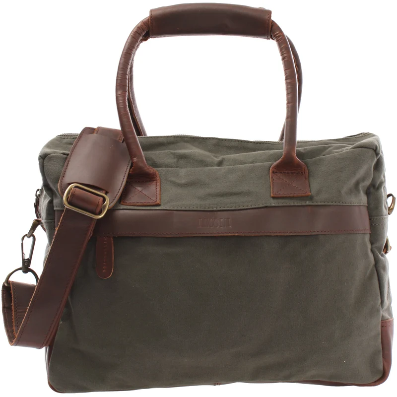 Handgepäck Arbeitstasche Damen Herren Leder Canvas grün LE2007