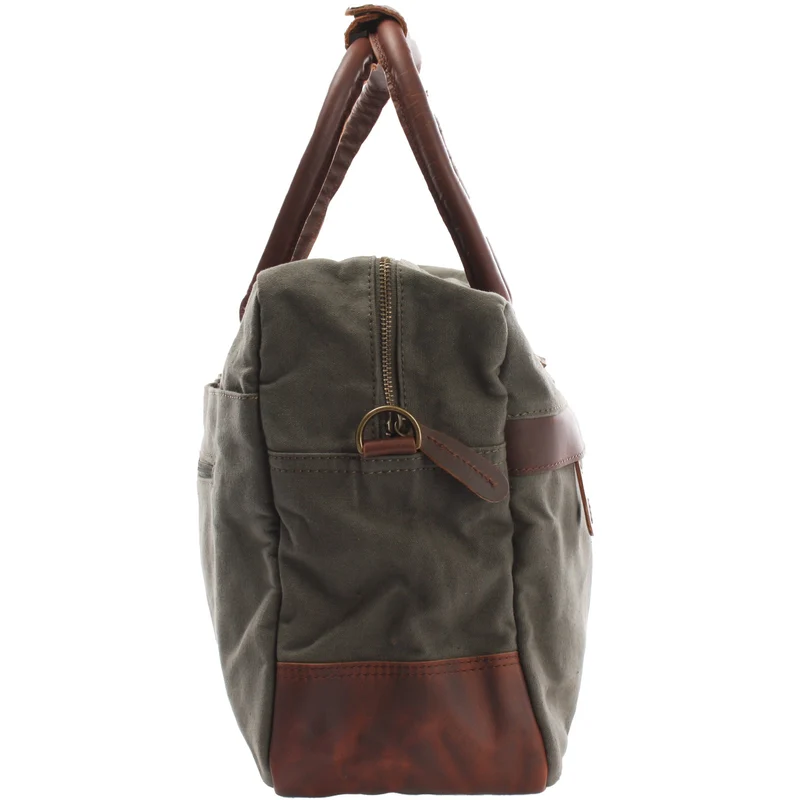 Handgepäck Arbeitstasche Damen Herren Leder Canvas grün LE2007