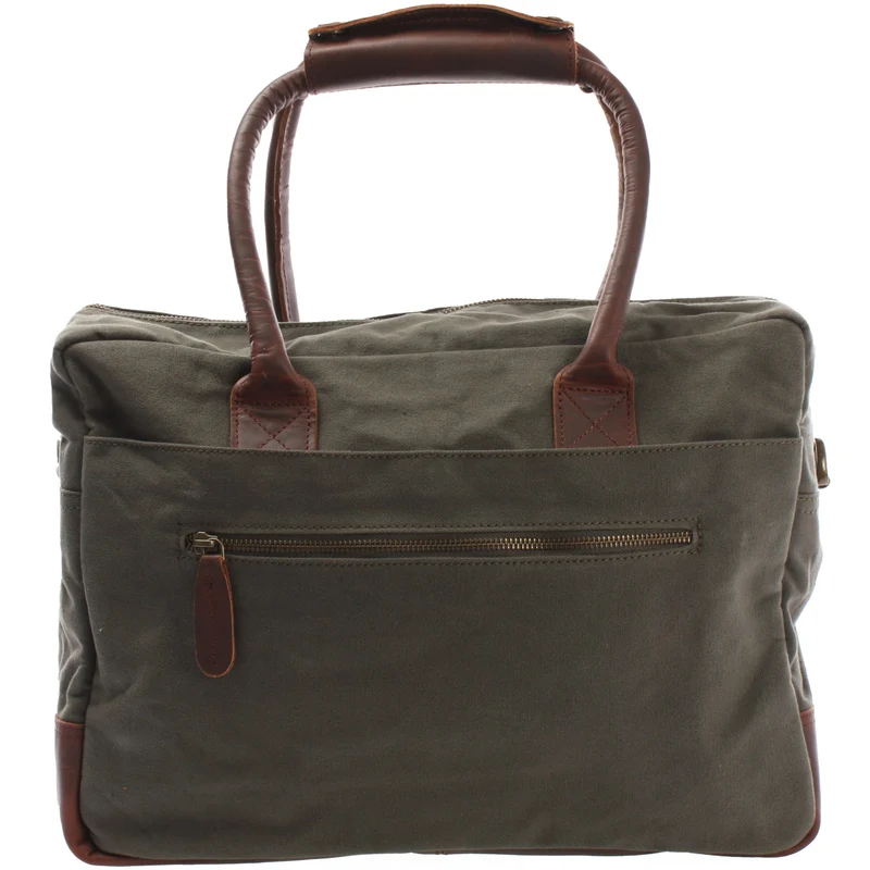 Handgepäck Arbeitstasche Damen Herren Leder Canvas grün LE2007