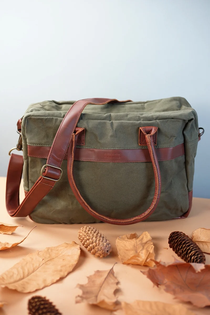 Handgepäck Arbeitstasche Damen Herren Leder Canvas grün LE2007
