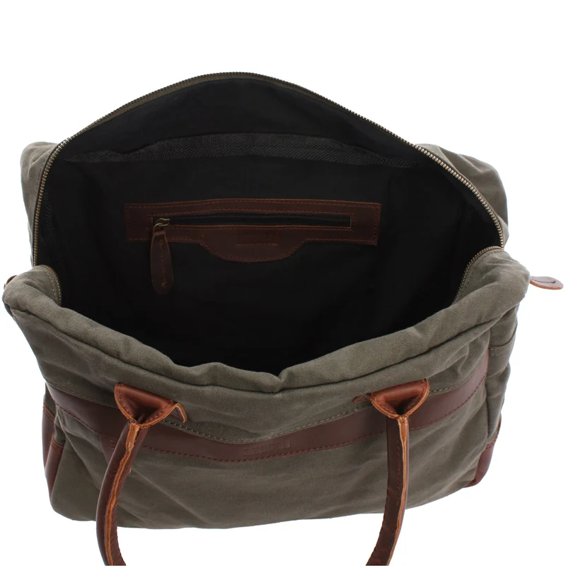 Handgepäck Arbeitstasche Damen Herren Leder Canvas grün LE2007