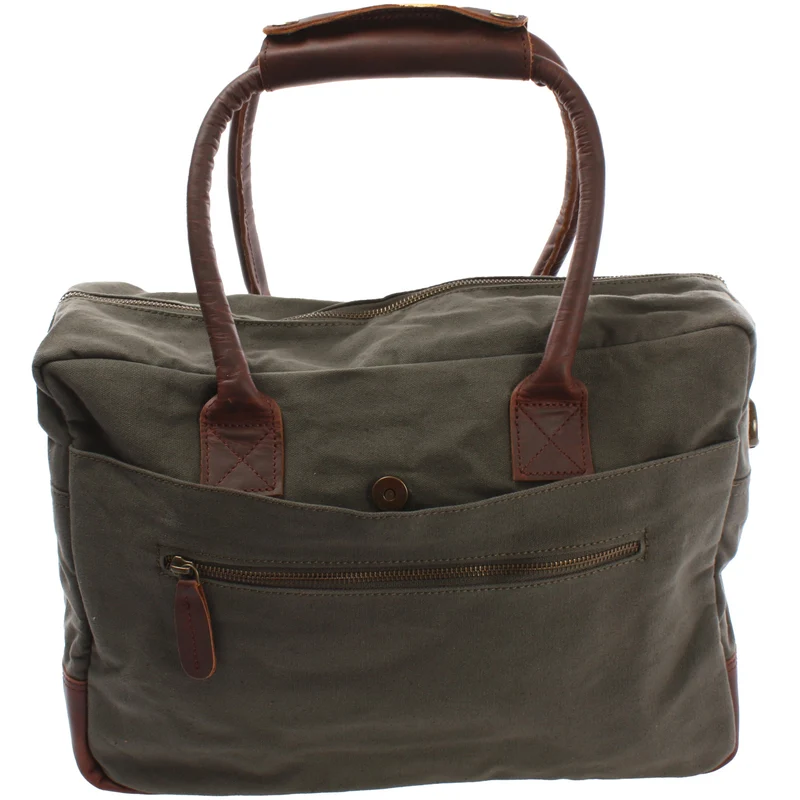 Handgepäck Arbeitstasche Damen Herren Leder Canvas grün LE2007