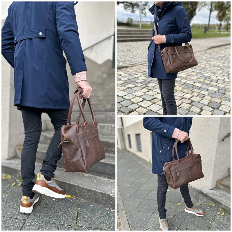 Handgepäck Arbeitstasche Ledertasche Damen Herren Leder braun LE2007