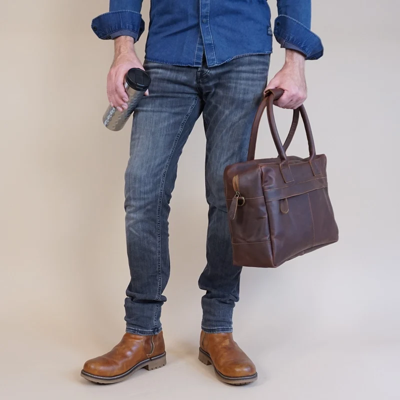 Handgepäck Arbeitstasche Ledertasche Damen Herren Leder braun LE2007