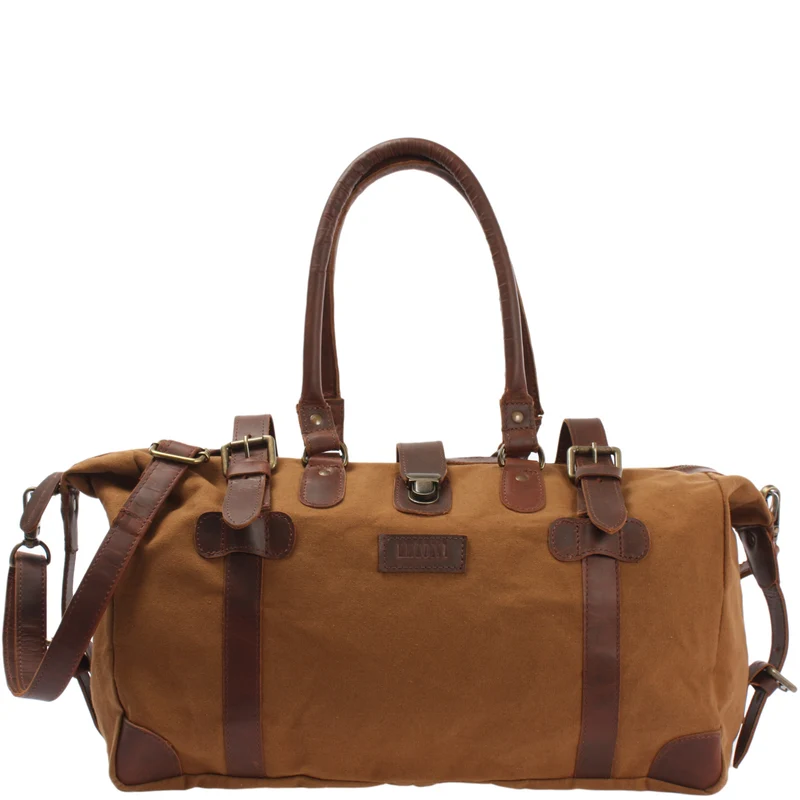 kleiner Weekender Handgepäck Damen Herren Leder Canvas cognac LE2008