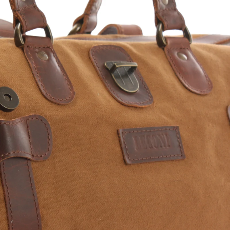 kleiner Weekender Handgepäck Damen Herren Leder Canvas cognac LE2008