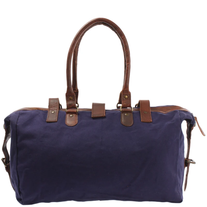 kleiner Weekender Handgepäck Damen Herren Leder Canvas navy LE2008