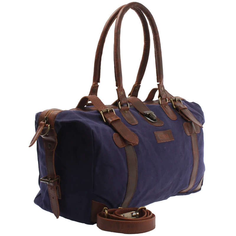 kleiner Weekender Handgepäck Damen Herren Leder Canvas navy LE2008
