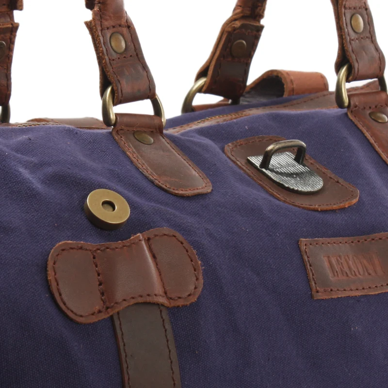kleiner Weekender Handgepäck Damen Herren Leder Canvas navy LE2008