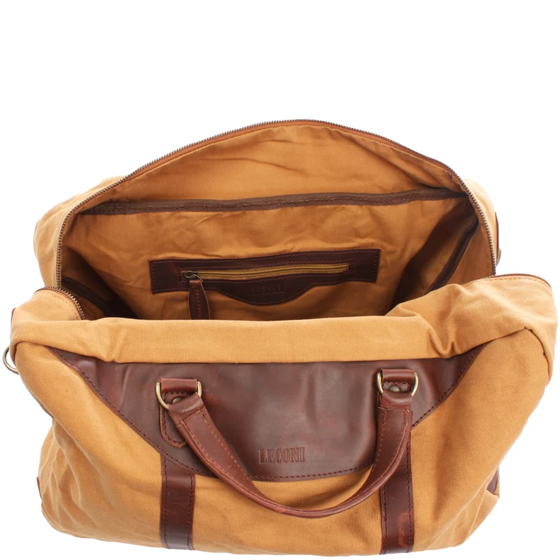 kleiner Weekender Sporttasche Canvas Leder 45cm cognac LE2009
