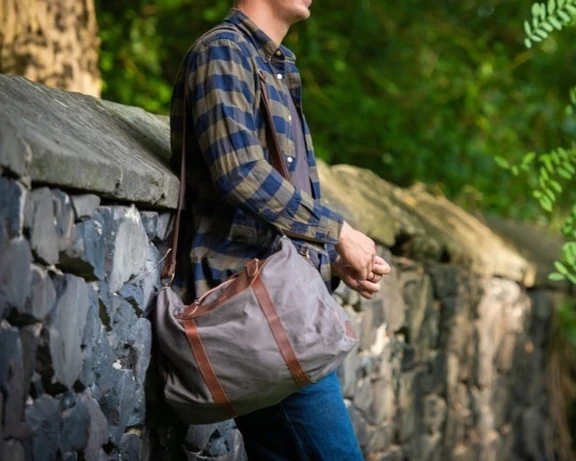 kleine Reisetasche Handgepäck Canvas Leder 45cm grau LE2009