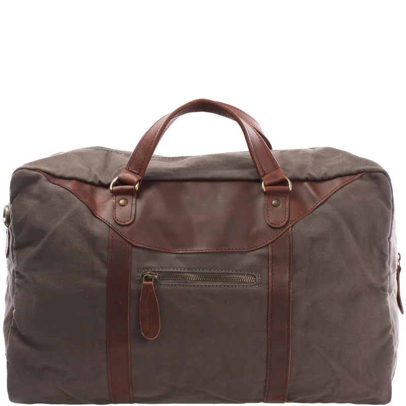kleine Reisetasche Handgepäck Canvas Leder 45cm grau LE2009