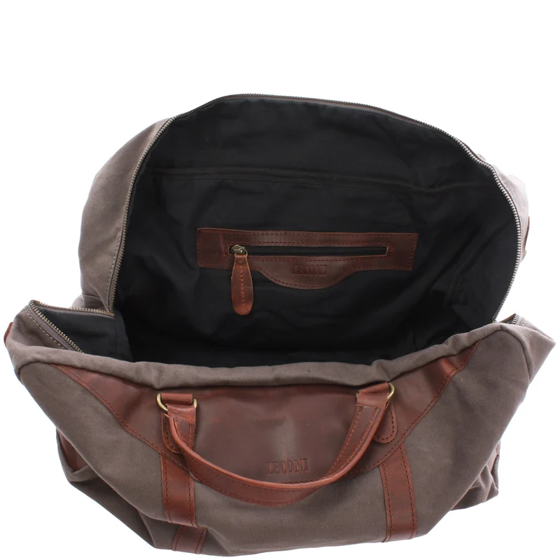 kleine Reisetasche Handgepäck Canvas Leder 45cm grau LE2009