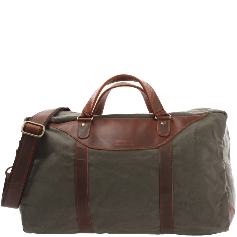 kleine Reisetasche Weekender Canvas Leder 45cm grün LE2009